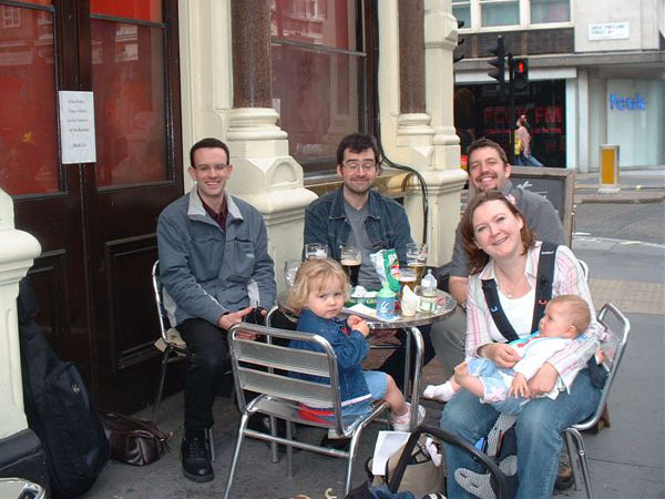 The pub around the corner didn't let children in, so we reconvened outside for a post-gig BEER