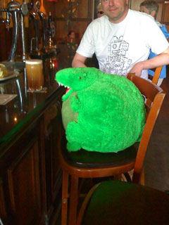 Mr Squish relaxes with a pint